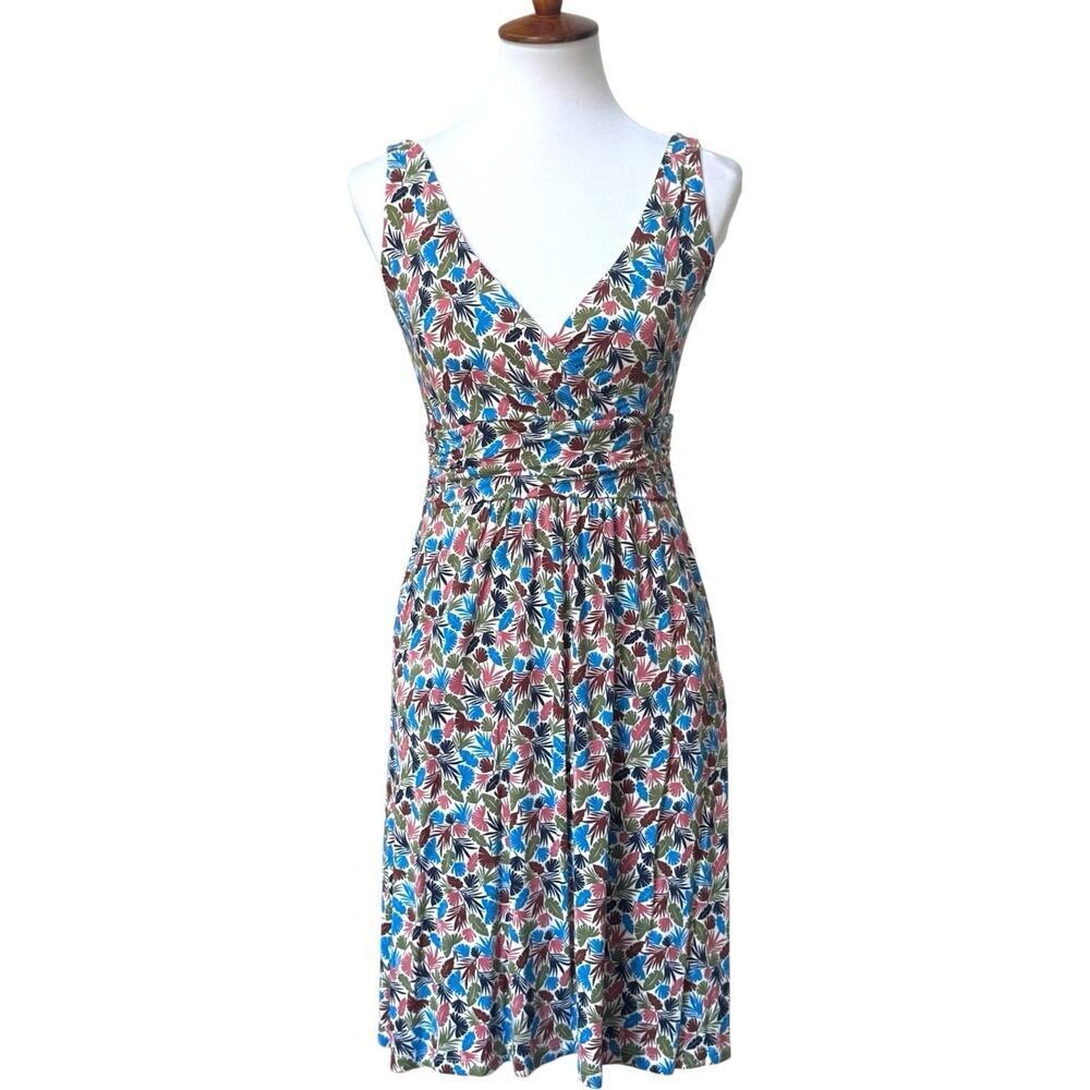 Boden Effie Palm Leaf Print V-Neck Sleeveless Midi Fit & Flare Dress Multi US 4P - Picture 3 of 16